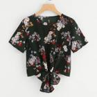Shein Self Tie Front Floral Print Blouse