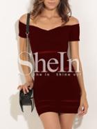 Shein Burgundy Off The Shoulder Bodycon Dress