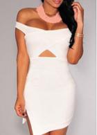Rosewe Hollow Out Off The Shoulder White Bodycon Dress