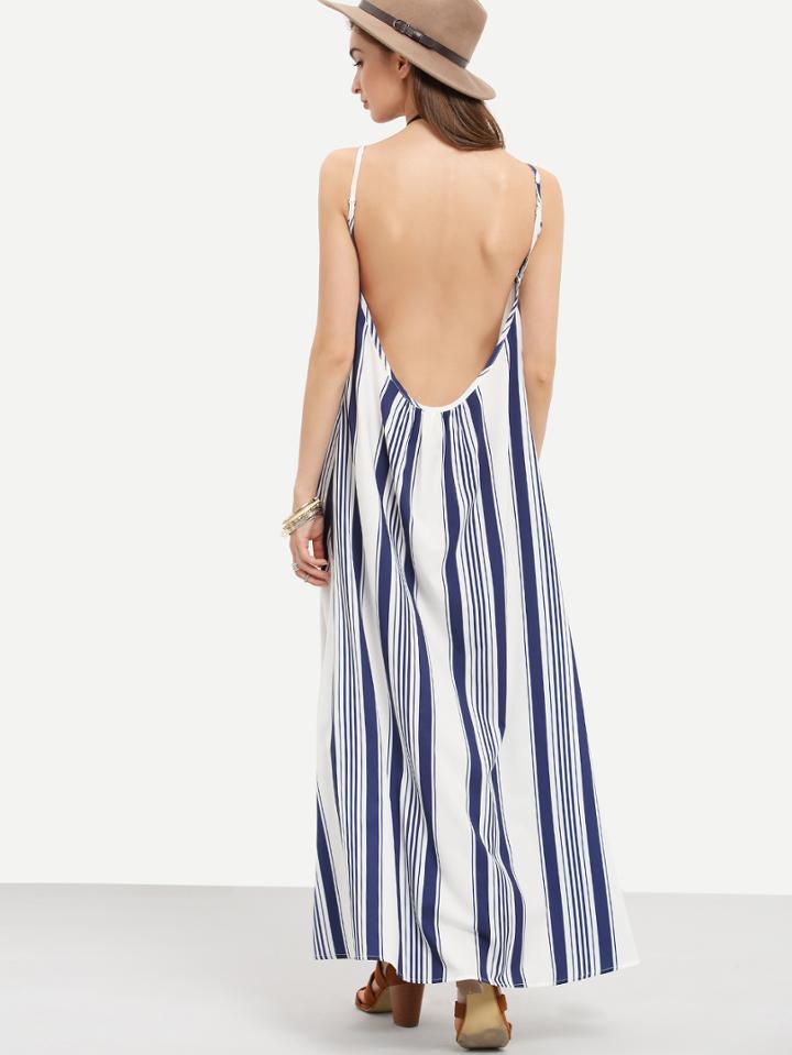 Shein Multicolor Striped Open Back Maxi Dress