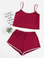 Shein Floral Lace Applique Cami And Shorts Pajama Set