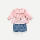Shein Toddler Girls Frill Trim Patched Top With Shorts
