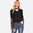 Shein Choke-neck Contrast Lace Blouse