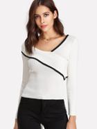 Shein Contrast Trim Fold Over Detail Tie Back Jumper