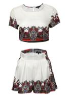 Shein White Printed Crop Top With Shorts