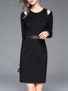 Shein Black Open Shoulder Belted Sheath Dress