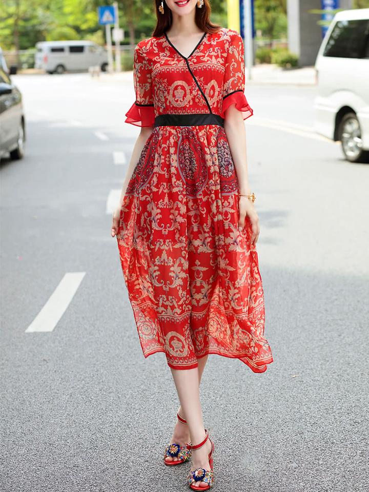 Shein V Neck Tribal Print Dress