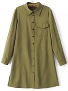 Shein Army Green Long Sleeve Pocket Shirt Dress