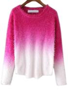 Shein Rose Red Ombre Round Neck Mohair Sweater