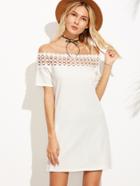 Shein Beige Off The Shoulder Hollow Out Lace Trim Dress