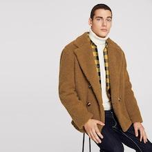 Shein Men Double Breasted Notch Neck Teddy Coat