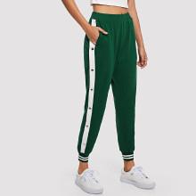 Shein Contrast Snap Button Side Striped Hem Sweatpants