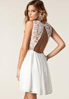 Shein White Sleeveless Floral Crochet Lace Pleated Dress