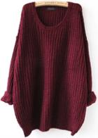 Shein Red Batwing Long Sleeve Loose Knit Sweater