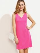 Shein Hot Pink Scallop Trim V Neck Sleeveless Dress