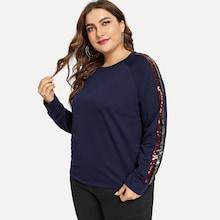 Shein Plus Contrast Tape Side Pullover