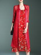 Shein Red Floral Shift Two-piece Dress