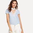 Shein Lace Detail Choker Neck Top