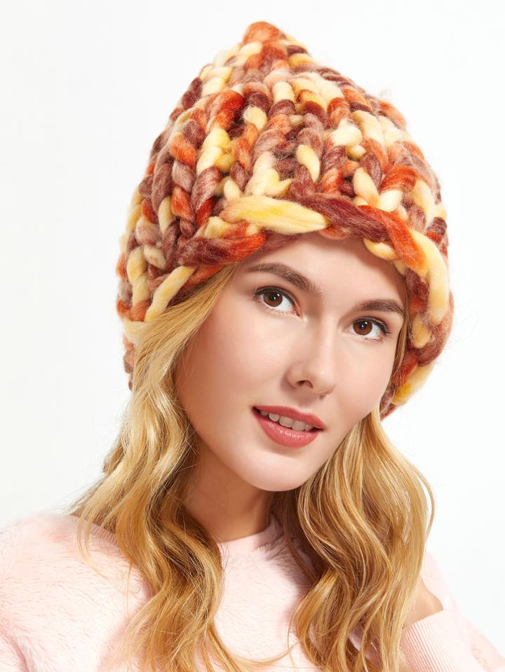 Shein Coffee Handmade Knitted Coarse Line Hat