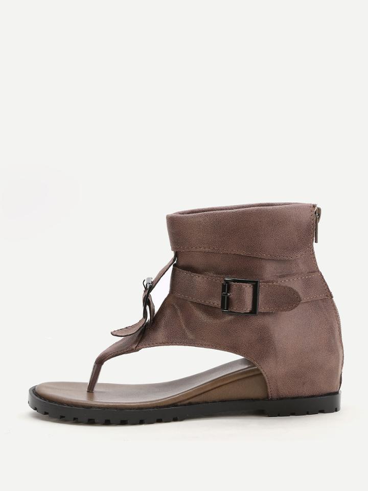 Shein Coffee Toe Post Buckle Detail Sandals