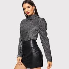 Shein Frill Glitter High-neck Tee