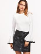Shein White Contrast Binding Bell Sleeve T-shirt