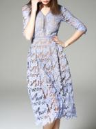 Shein Purple V Neck Backless Crochet Hollow Out Dress