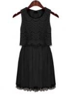 Rosewe Chic Pleated Chiffon Black High Waist Tank Dress