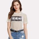 Shein Bee Applique Lace Panel Sheer Top Without Bralette
