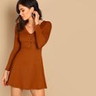 Shein Buttoned V Neck Fitted Dress