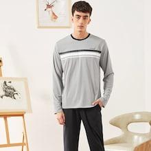 Shein Men Striped Print Tee & Pants Pj Set