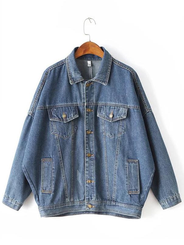 Shein Blue Dropped Shoulder Seam Pockets Denim Jacket
