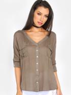 Shein Criss Cross Back Button Down Blouse Olive