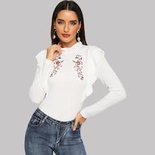 Shein Flower Embroidered Ruffle Trim Top