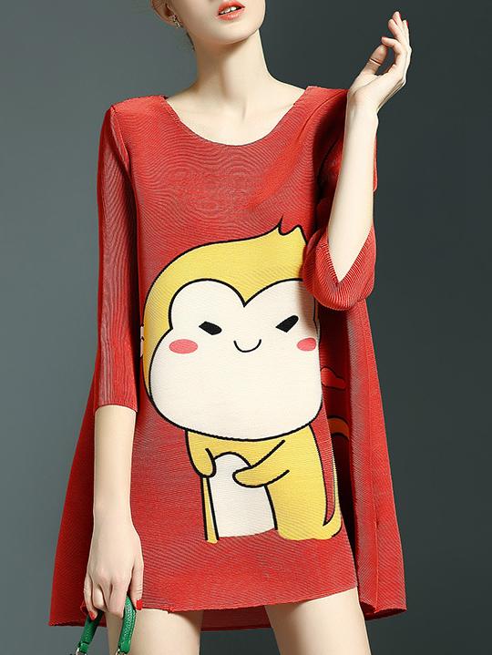 Shein Red Pleated Elastic Monkey Shift Dress