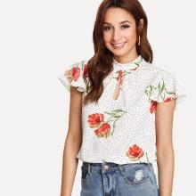 Shein Flutter Sleeve Mixed Print Blouse