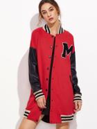 Shein Red Contrast Coated Sleeve Longline Baseball Jacket