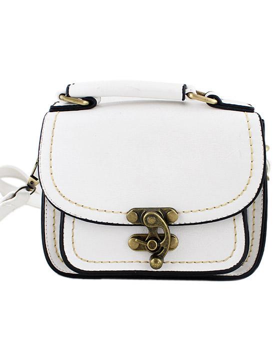 Shein White Vintage Contrast Trims Shoulder Bag