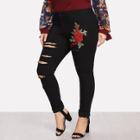 Shein Plus Embroidered Applique Ripped Jeans