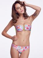 Shein Neon Green Floral Bandage Bikini Top