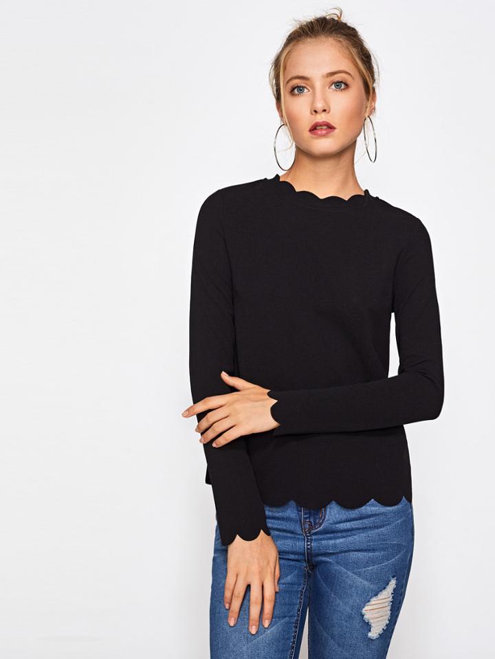Shein Scallop Trim Fitted Tee