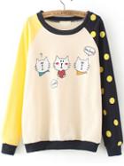 Shein Color Block Cat Print Raglan Sleeve Sweatshirt