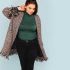 Shein Plus Frayed Trim Pocket Front Tweed Blazer