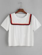 Shein White Ruffle Ribbon Detail T-shirt