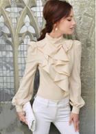 Rosewe Ol Style Mandarin Collar Puff Sleeve Shirts For Lady