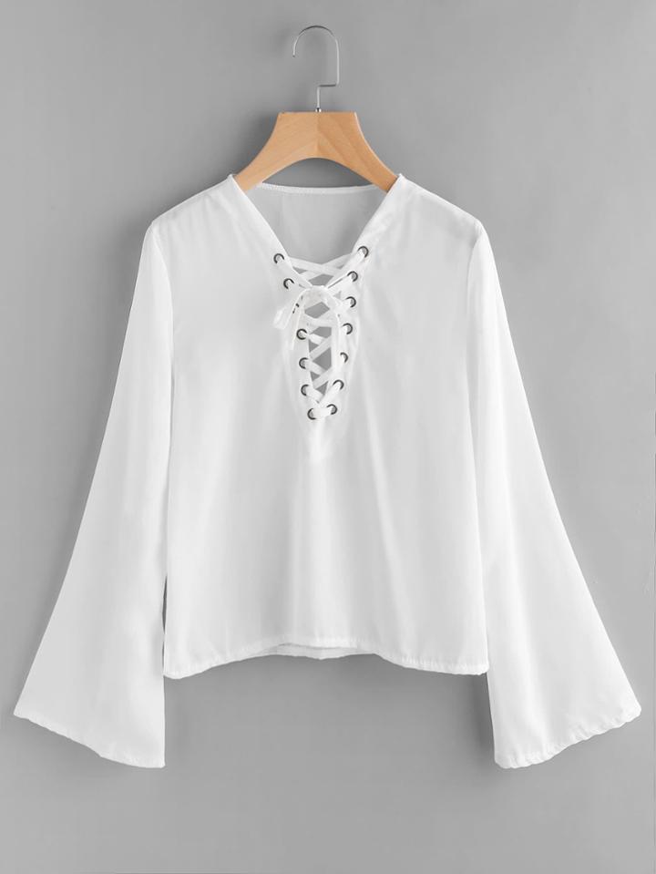 Shein Crisscross V Neck Bell Sleeve Cover Up