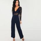 Shein Contrast Lace Wide Leg Jumpsuit