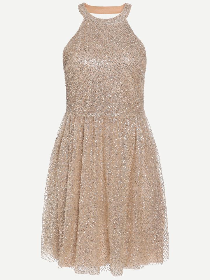 Shein Halter Sequins Embedded Pleated Dress