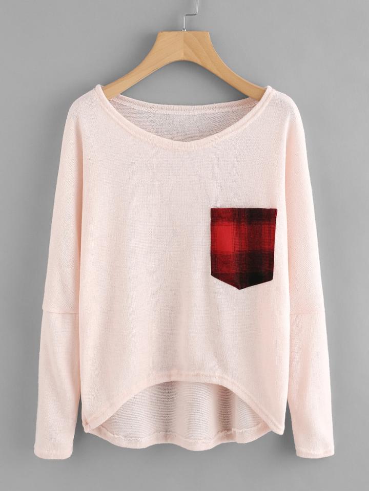Shein Contrast Pocket Dip Hem Sweater