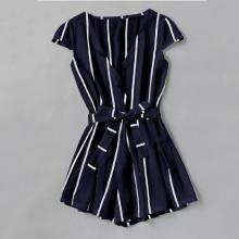 Shein Plus Striped Belted Jumpsuit